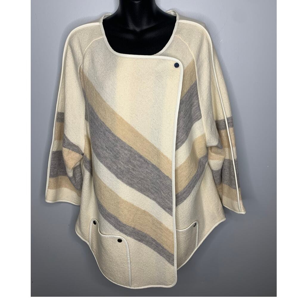 Chico's Women's 3 Yarn-Dye Boiled Wool Wrap Jacket XL 16 with Crossover Snap New